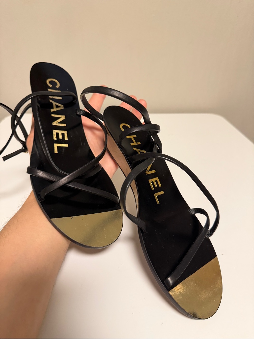 CHANEL BLACK LEATHER ANKLE STRAP SANDALS Women’s EU 39 US 9 - Picture 8 of 10